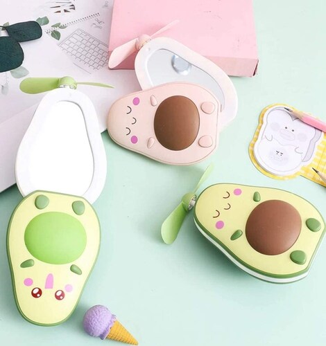 2 Espejos para Maquillaje portátil Espejo con Ventilador luz led Espejo Aguacate 