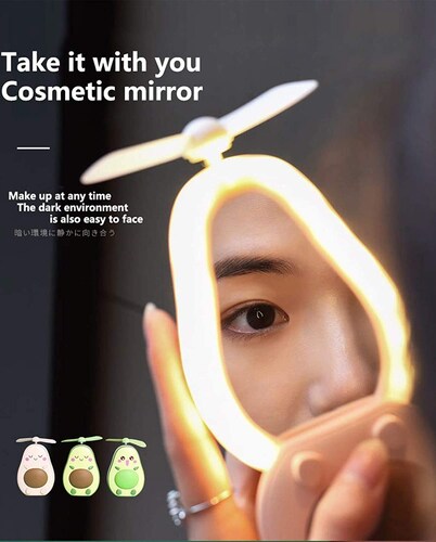 2 Espejos para Maquillaje portátil Espejo con Ventilador luz led Espejo Aguacate 