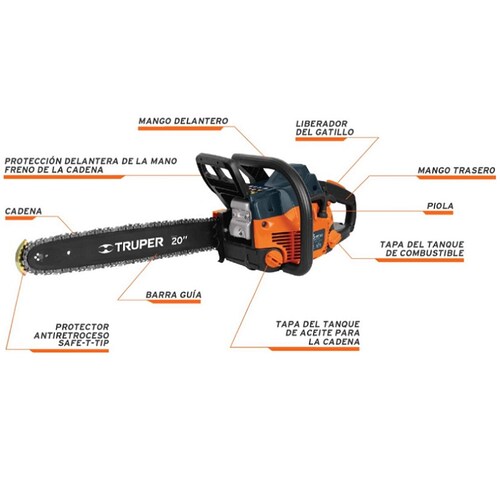 Motosierra a gasolina a 2 tiempos , motor 45 cc, barra 20"Corte madera y Poda Arboles MOT-4520 TRUPER 