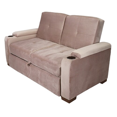 Sofá Cama Matrimonial Love Seat de Tres Posiciones Futón Patas de Madera Rosa