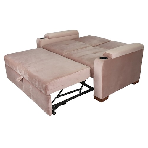 Sofá Cama Matrimonial Love Seat de Tres Posiciones Futón Patas de Madera Rosa