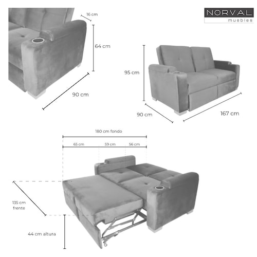 Sofá Cama Matrimonial Love Seat de Tres Posiciones Futón Patas de Madera Rosa