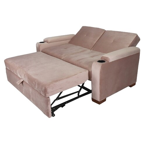 Sofá Cama Matrimonial Love Seat de Tres Posiciones Futón Patas de Madera Rosa