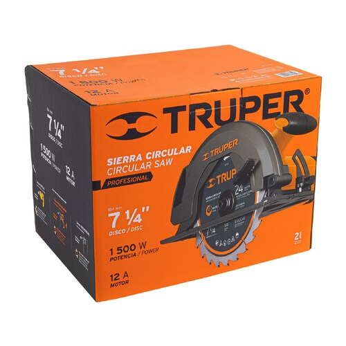 Sierra circular eléctrica 7-1/4" profesional Truper 11004, 1500 W, 60Hz a 127V, Color naranja