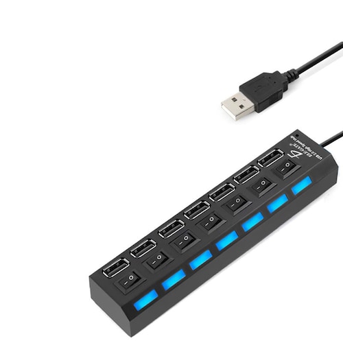 Hub Usb 2.0 7 Puertos Con Switchs Pc Laptop Windows Computadoras