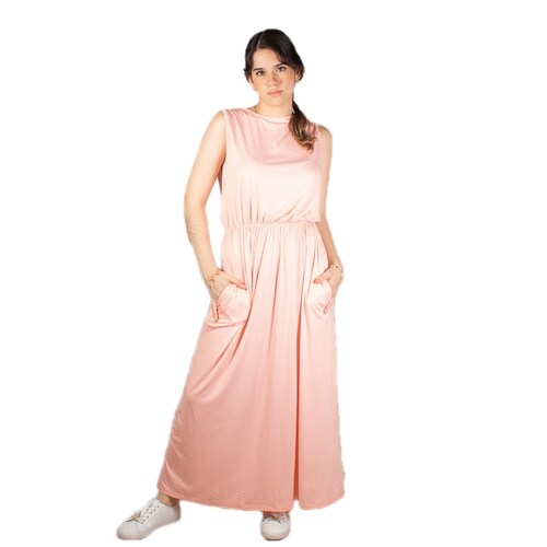 Maxi Vestido A Lunares Polka Dots. Rosa O Blanco. Unitalla
