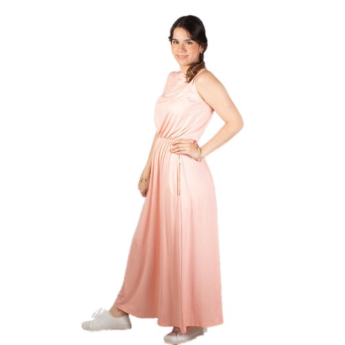 Maxi Vestido A Lunares Polka Dots. Rosa O Blanco. Unitalla