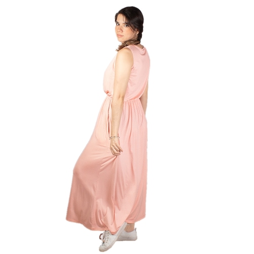 Maxi Vestido A Lunares Polka Dots. Rosa O Blanco. Unitalla
