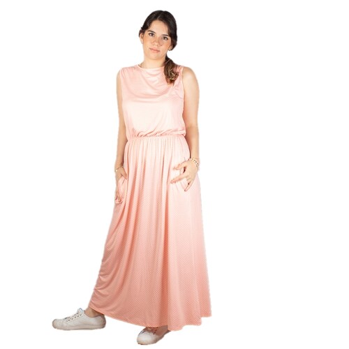 Maxi Vestido A Lunares Polka Dots. Rosa O Blanco. Unitalla