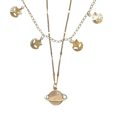 Collar Doble de Jupiter con Perla y Chapa de Oro de 14k - Mancini Joyas