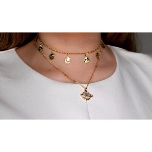 Collar Doble de Jupiter con Perla y Chapa de Oro de 14k - Mancini Joyas