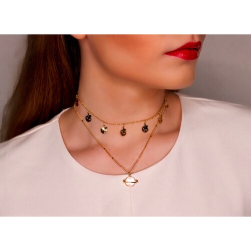 Collar Doble de Jupiter con Perla y Chapa de Oro de 14k - Mancini Joyas