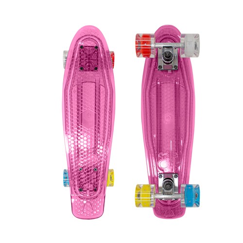 Patineta Skate Cruiser Mini MoradoTransparente Llanta Gel Flash Luz Led