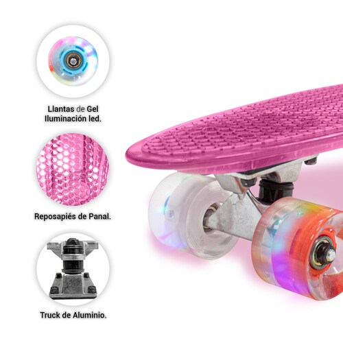 Patineta Skate Cruiser Mini MoradoTransparente Llanta Gel Flash Luz Led