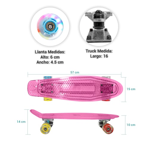 Patineta Skate Cruiser Mini MoradoTransparente Llanta Gel Flash Luz Led