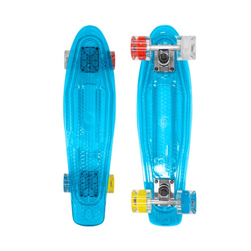 Patineta Skate Cruiser Mini Azul Transparente Llanta Gel Flash Luz Led