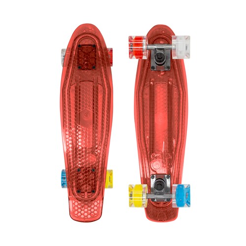 Patineta Skate Cruiser Mini Rojo Transparente Llanta Gel Flash Luz Led