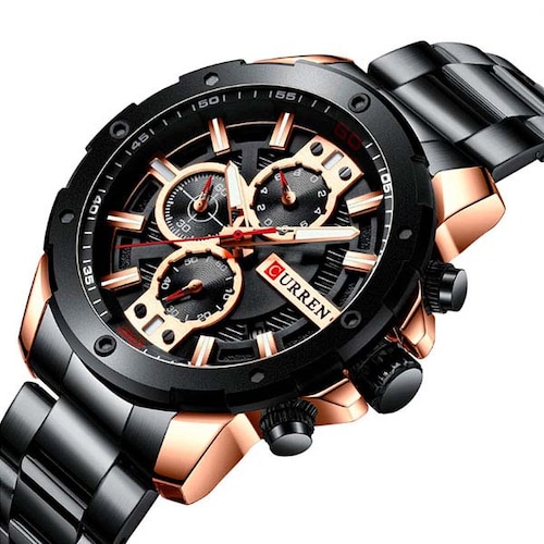 Reloj de Pulsera para Hombre, Análogo, Elegante, Moderno, Fechador, Extensible de Acero, Broche Ajus 