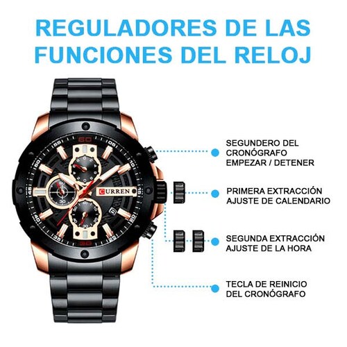Reloj de Pulsera para Hombre, Análogo, Elegante, Moderno, Fechador, Extensible de Acero, Broche Ajus 