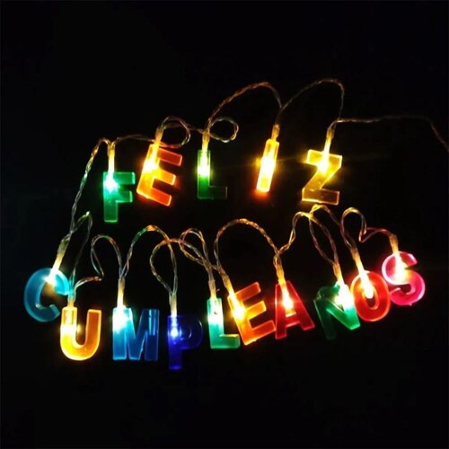 Set de luces Led Feliz Cumpleaños Mas Adornos Para ll Pastel con Luces Led