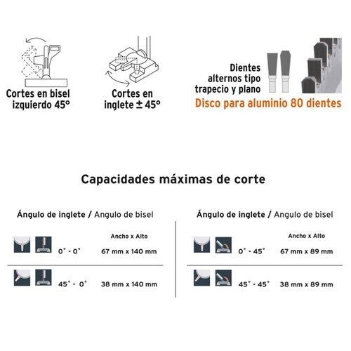 Sierra de Inglete Compuesta para Corte de Madera y Aluminio de 10" Cortes precisos de 1900W 2 1/2Hp Truper SINA-10 Industrial