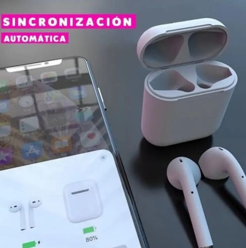 Audífonos Bluetooth manos libres i12Tws cargador magnético disponible colores negro y blanco