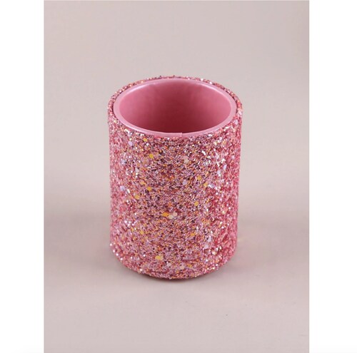 Organizador Base Porta Brochas De Maquillaje Rosa Glitter.
