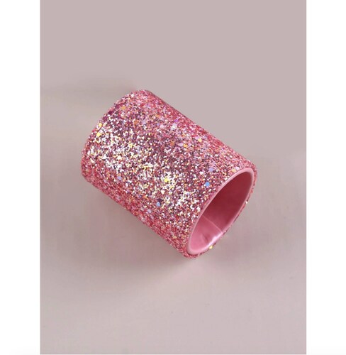 Organizador Base Porta Brochas De Maquillaje Rosa Glitter.
