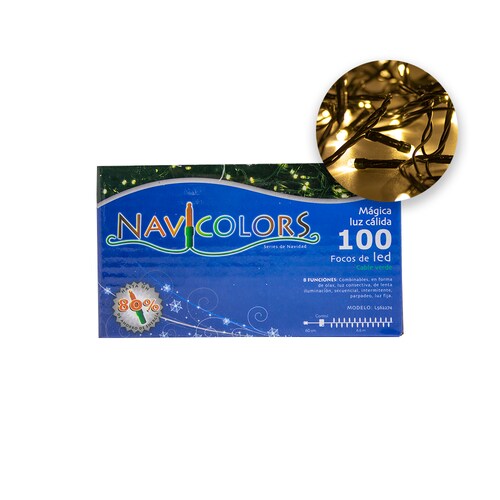 Serie Navideña 100 Focos Luz Led Cálida 7 Mts. 6 Cajas Navicolors