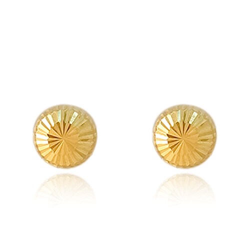 Hermoso Arete Broquel de Oro 18K Laminado #279 002-018 hongos pequeños grabados, medidas 1cm de alto, .7cm de ancho