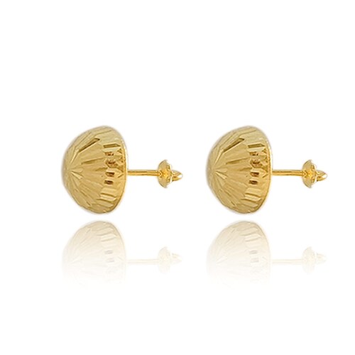Hermoso Arete Broquel de Oro 18K Laminado #279 002-018 hongos pequeños grabados, medidas 1cm de alto, .7cm de ancho