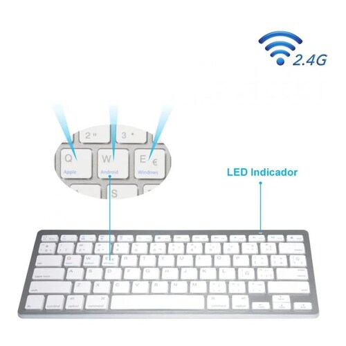TECLADO BLUETOOTH EN ESPAÑOL,  PORTATIL INALAMBRICO ANDROID IPHONE WINDOWS, PLATA