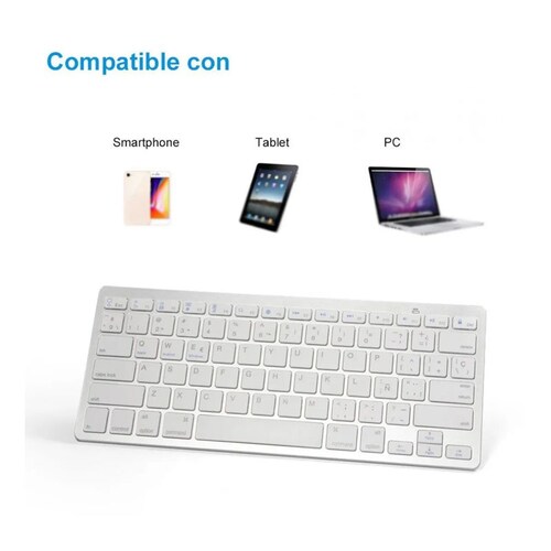 TECLADO BLUETOOTH EN ESPAÑOL,  PORTATIL INALAMBRICO ANDROID IPHONE WINDOWS, PLATA