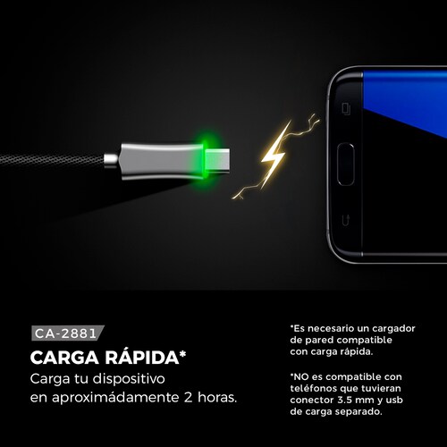 Binden Cable Cargador Knight Series Carga Rápida, Transferencia De Datos Y Auto-desconexión (micro U Tipo-C Cinza