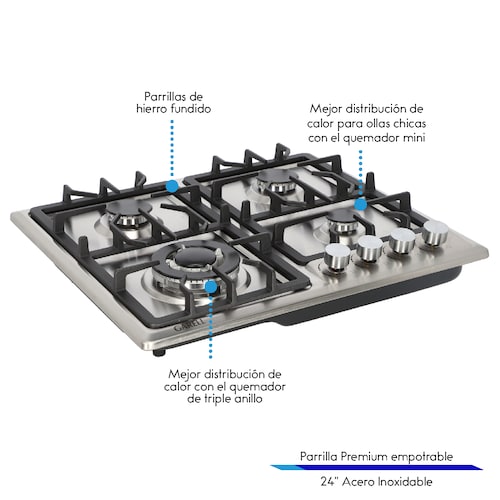 Parrilla Empotrable Premium de Gas 4 Quemadores de Acero Inoxidable GARELL.