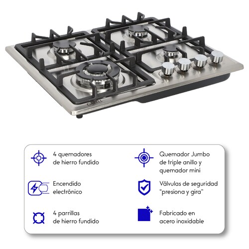 Parrilla Empotrable Premium de Gas 4 Quemadores de Acero Inoxidable GARELL.