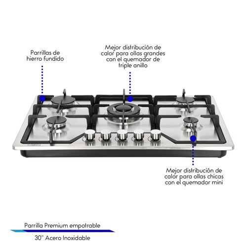 Parrilla Empotrable Premium de Gas 5 Quemadores Acero Inoxidables GARELL.