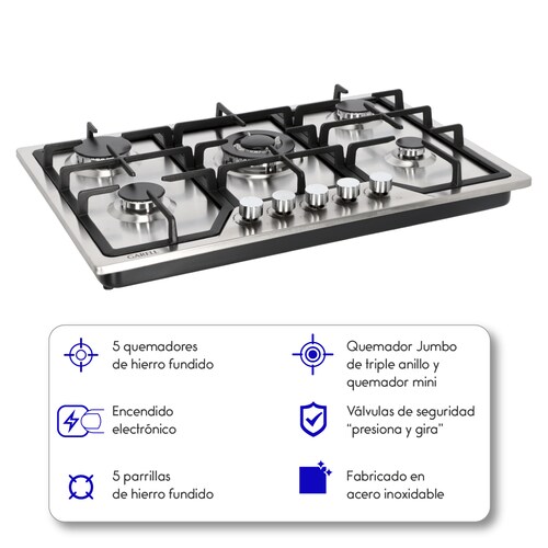 Parrilla Empotrable Premium de Gas 5 Quemadores Acero Inoxidables GARELL.