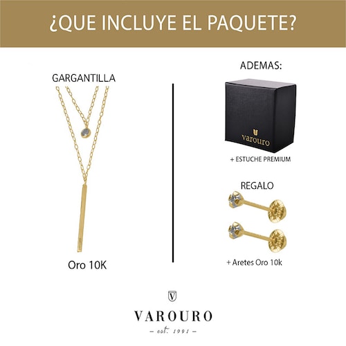 Gargantilla Doble VAROURO  Oro 10k | Collar Amor + Estuche Regalo 