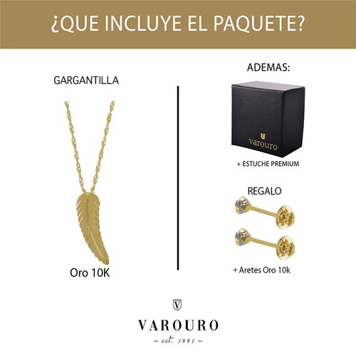Gargantilla Hoja Oro Puro 10k   VAROURO | Collar Amor + Estuche Regalo