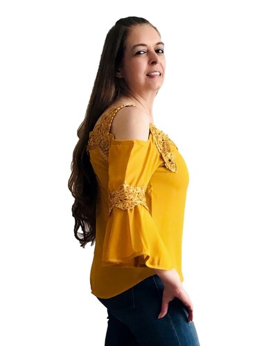 Blusa para mujer dama casual manga 3/4 con aplicaciones de encaje D´Noel.
