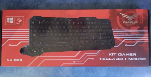 Kit de Teclado y Mouse Naceb Technology Raptor Estándar Negro CABLE USB LED LUZ WINDOWS PC LAP