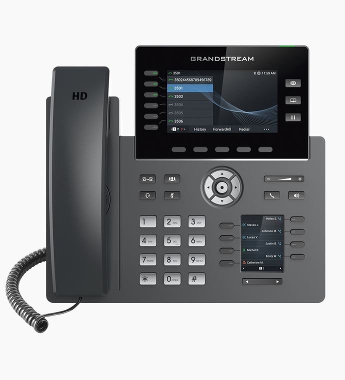 Teléfono IP Wi-Fi, Grado Operador, 6 líneas SIP con 6 cuentas, pantalla a color 2.8, puertos Gigabit, Bluetooth, PoE, codec Opus, IPV4/IPV6 con gestión en la nube GDMS