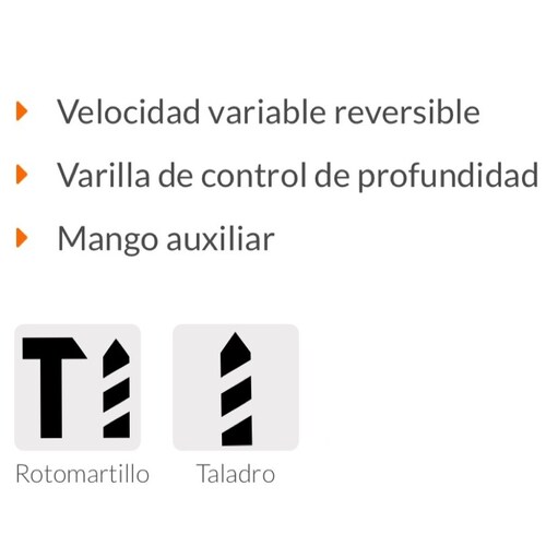 Rotomartillo Taladro Profesional de 750W Truper de 1/2" ROTO-1/2A8 Perforación Concreto Acero Plastico Madera