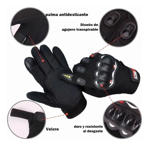 Guante Moto Con Protección Motociclista Anti Derrape Con Pads en Color Negro 