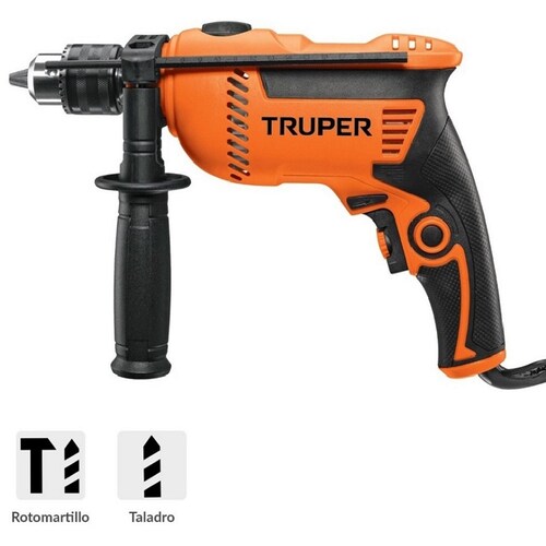 Rotomartillo Taladro Profesional Truper de 1/2" de 650W ROTO-1/2A7 Perforación Concreto Metal Plástico Madera