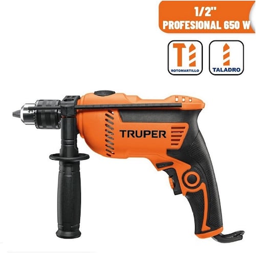 Rotomartillo Taladro Profesional Truper de 1/2" de 650W ROTO-1/2A7 Perforación Concreto Metal Plástico Madera