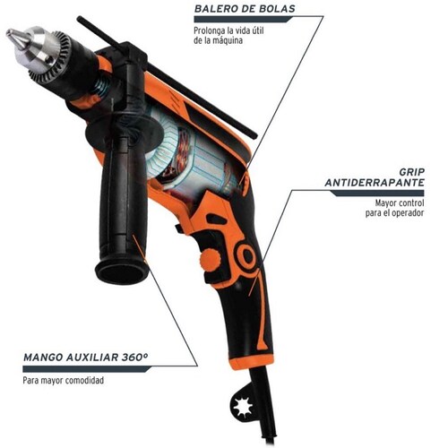 Rotomartillo Taladro Profesional Truper de 1/2" de 650W ROTO-1/2A7 Perforación Concreto Metal Plástico Madera