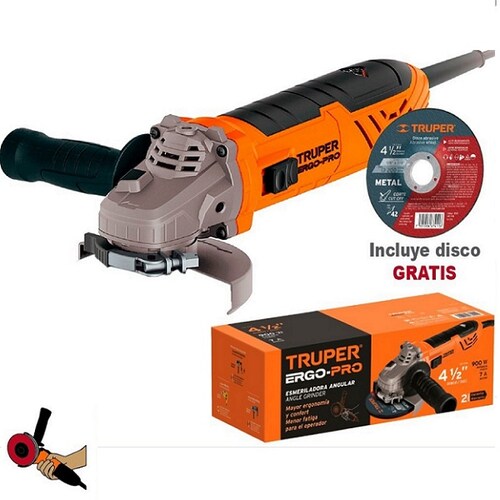 Esmeriladora Angular de 4 1/2" Ergo Pro Anti fatiga Cómoda Truper de 950W ERGO-4590 Pulidora Cortar Desbastar