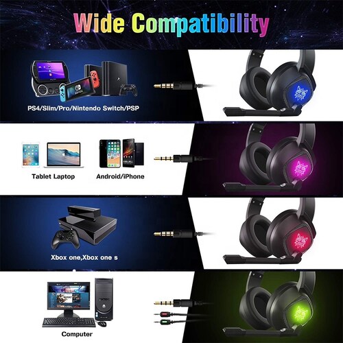 Audífonos Gamer Onikuma con cable y conector de 3,5 mm. Negro
